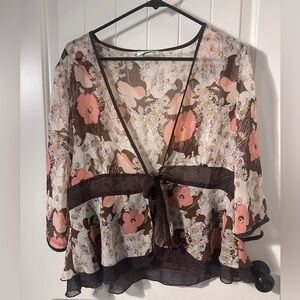 Y2K Sheer Floral Tie-Front Cardi/Blouse